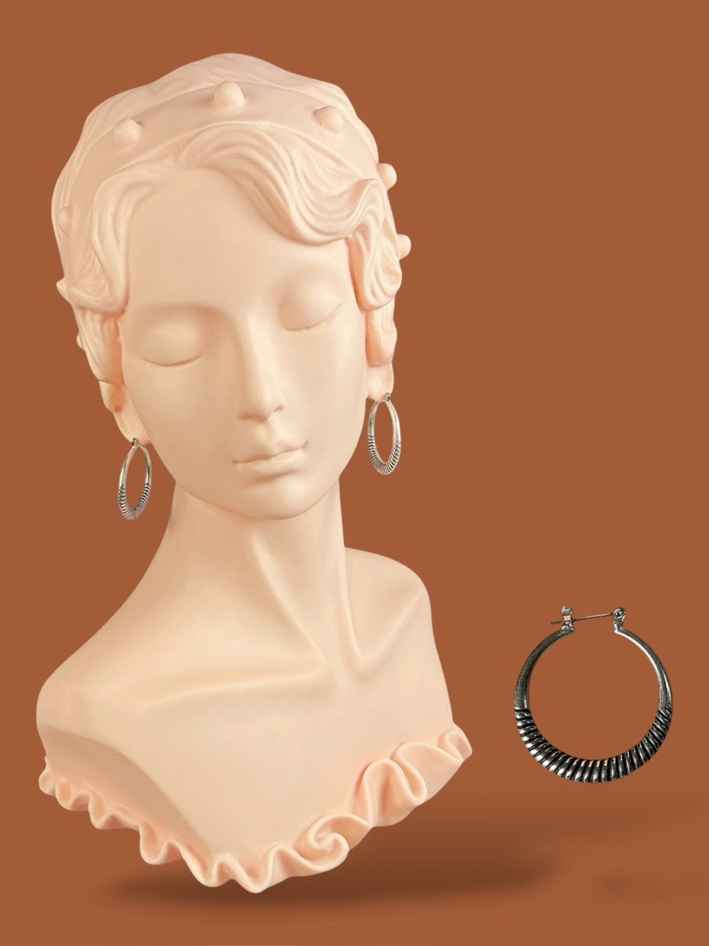 Earrings Silver Ribbed Hoops Antiqued Chunky Dangle Classic Contemporary Casual